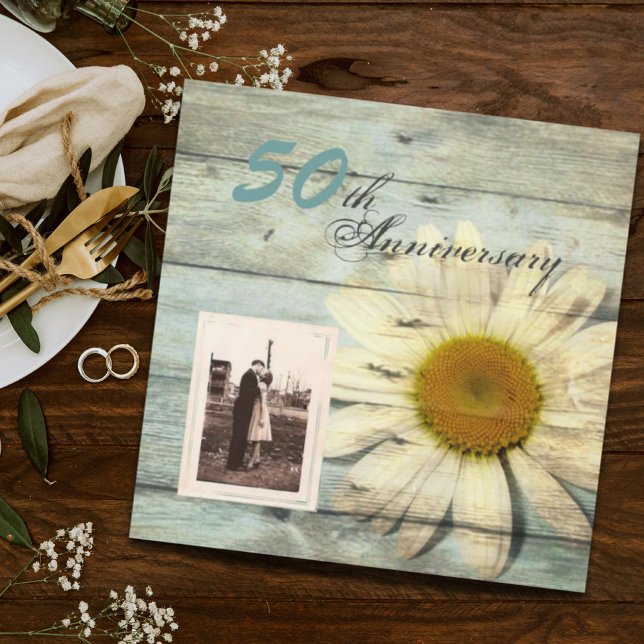 Barnwood Land Tag 50. Hochzeit Einladung (barnwood country daisy 50th wedding anniversary invitation)