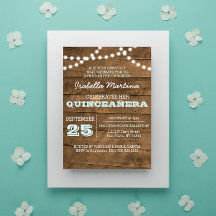 Barnwood Lights Aqua Quinceañera Einladung