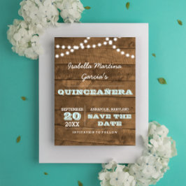 Barnwood Lights Aqua Quinceañera Save the Date Ankündigungspostkarte