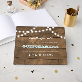 Barnwood Lights Aqua Quinceñera Gästebuch