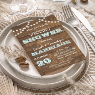 Barnwood Lights Aqua Wedding Party - Einladung