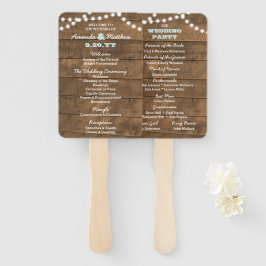 Barnwood Lights Aqua Wedding Program Hand Fans Fächer