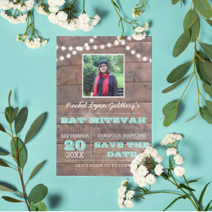 Barnwood Lights Aquamarin Bat Mitzvah Foto Rett Da Ankündigungspostkarte