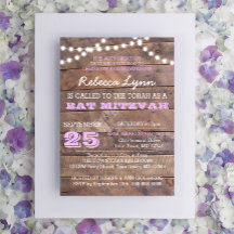 Barnwood Lights Lilac Bat Mitzvah Einladung