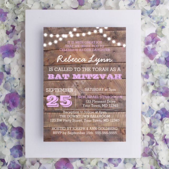 Barnwood Lights Lilac Bat Mitzvah Einladung (Von Creator hochgeladen)
