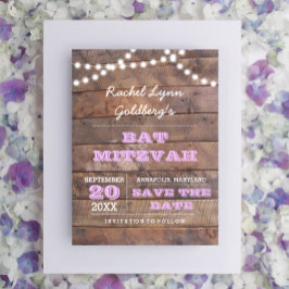 Barnwood Lights Lilac Bat Mitzvah Save the Date Ankündigungspostkarte