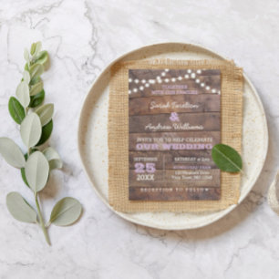 Barnwood Lights Lilac Wedding Einladung
