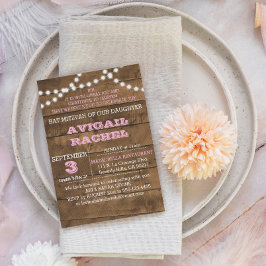 Barnwood Lights Pink B"H Bat Mitzvah Einladung