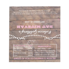 Barnwood Lights Pink Bat Mitzvah Candy Wrappers Notizblock
