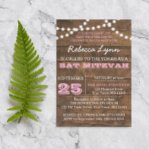 Barnwood Lights Pink Bat Mitzvah Custom Einladung