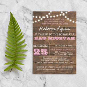 Barnwood Lights Pink Bat Mitzvah Custom Einladung