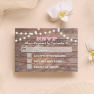 Barnwood Lights Pink Bat Mitzvah RSVP Karte