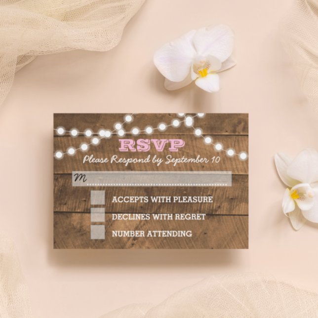 Barnwood Lights Pink Bat Mitzvah RSVP Karte (Von Creator hochgeladen)