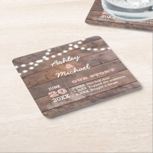 Barnwood Lights Pink Personalisierte Hochzeit Rechteckiger Pappuntersetzer