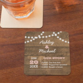 Barnwood Lights Pink Personalisierter Hochzeitssli Rechteckiger Pappuntersetzer