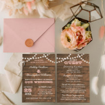 Barnwood Lights Pink Wedding Einladung