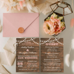 Barnwood Lights Pink Wedding Information Card Begleitkarte