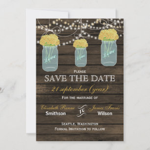 Barnwood-Mason-Gläser Gelbe Blumen Save the Date