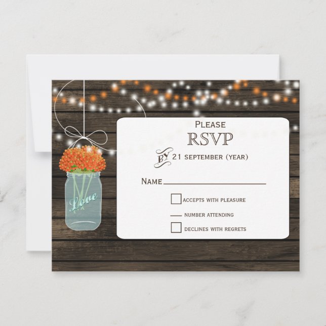 Barnwood-Orange-Blume Maurerkirschen Hochzeit RSVP (Vorderseite)