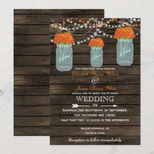 Barnwood, Orangenmason Jar Hochzeitseinladungen Einladung