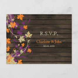 Barnwood Rustic Pflaume Herbstlaub Hochzeit RSVP Einladungspostkarte