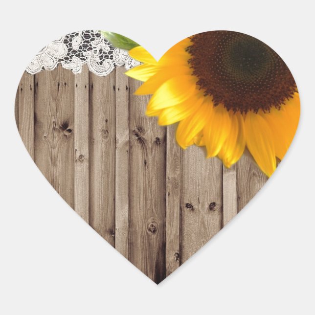 Barnwood-Spitz rustikale Western Land Sonnenblume Herz-Aufkleber (Vorderseite)