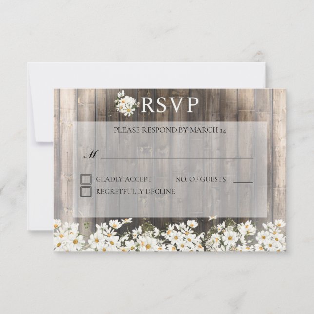 Barnwood und Daisies Wedding RSVP Karte (Vorderseite)