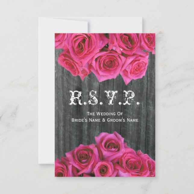 Barnwood und Hot Pink Rose Hochzeit kleine UAWG RSVP Karte (Vorderseite)
