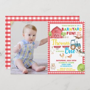 Barnyard 1. Geburtstag Party Niedlich Farm Tier Fo Einladung