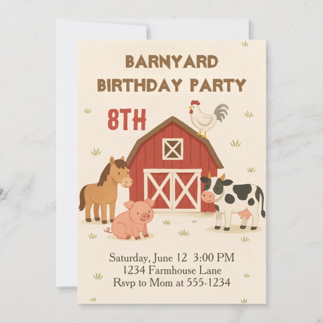 Barnyard Animal Birthday Einladung (Vorderseite)