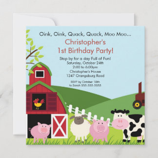 Barnyard Animal Fun Geburtstagspartei Einladung