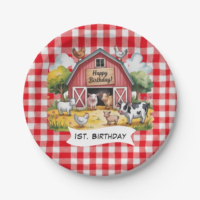 Barnyard Animals 1st. Birthday Party Pappteller (Vorderseite)