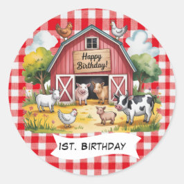 Barnyard Animals 1st. Birthday Party Runder Aufkleber