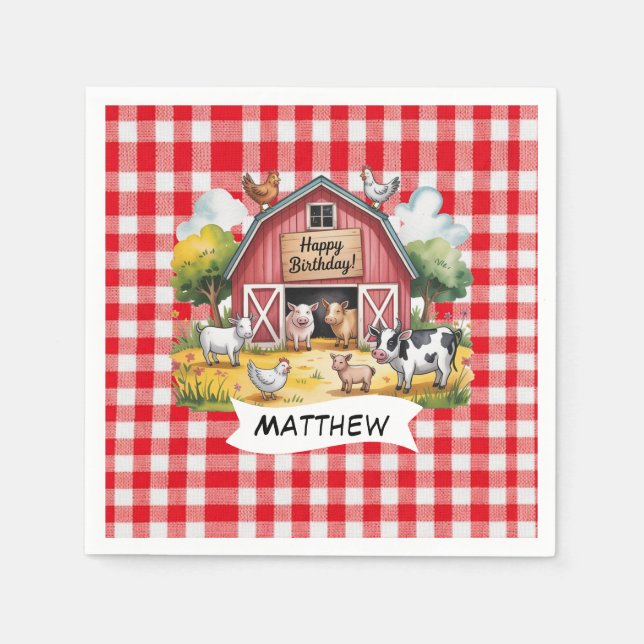 Barnyard Animals 1st. Birthday Party Serviette (Vorderseite)