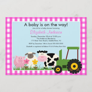 Barnyard Animals Baby Dusche Einladung Pink Girls
