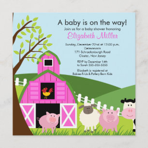 Barnyard Animals Baby Shower Einladung für Mädchen