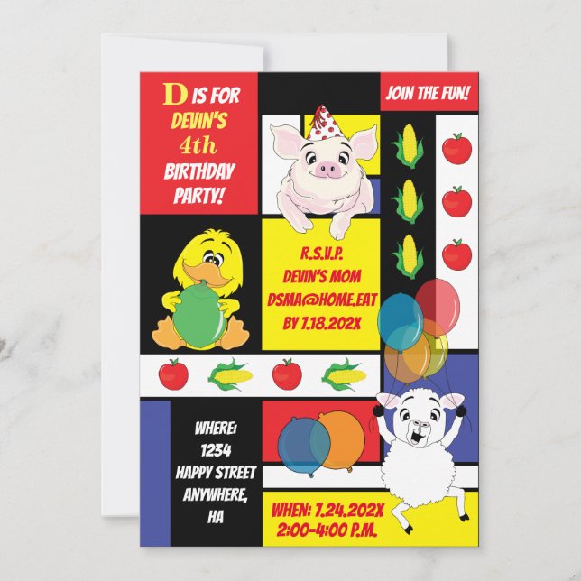 Barnyard Animals Geburtstagsparty Einladung (Vorderseite)