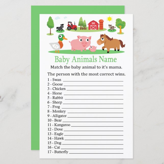 Barnyard Baby Animals Name Game (Vorne/Hinten)