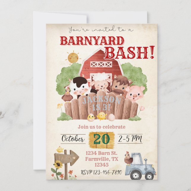 Barnyard Bash Birthday Einladung (Vorderseite)