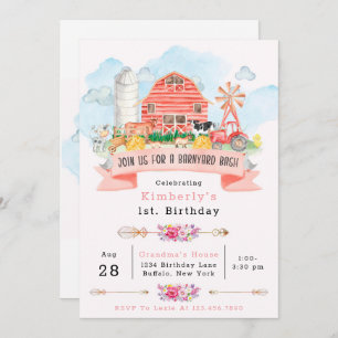 Barnyard Bash Farm Tiere 1st. Birthday Party Inv Einladung