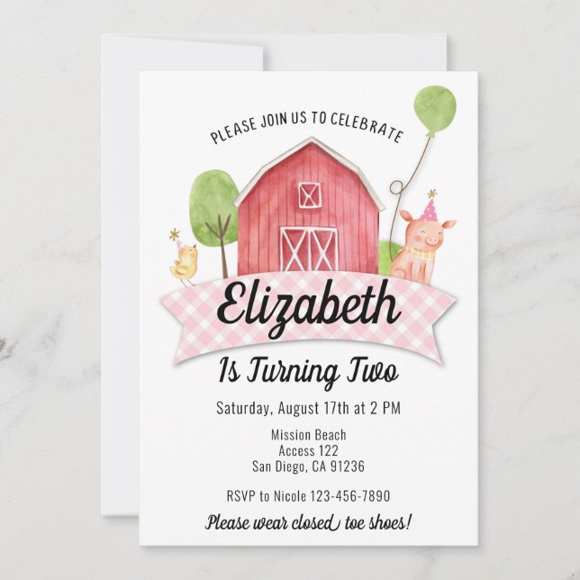 Barnyard Birthday Invasion, Girls Farm Party Einladung (Vorderseite)