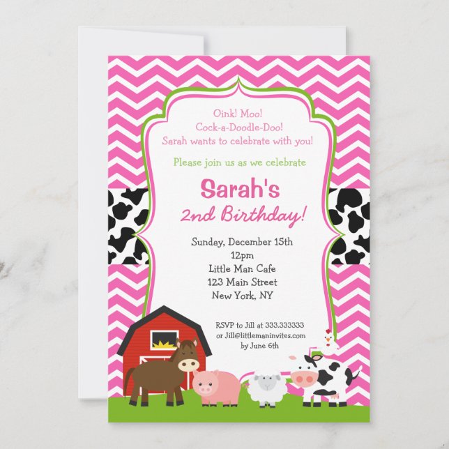 Barnyard Birthday Party Einladungen für Mädchen (Vorderseite)