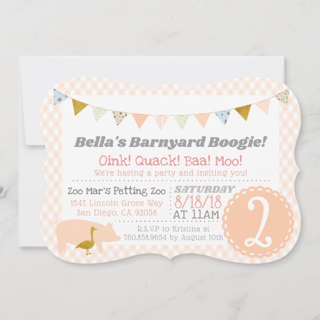 Barnyard Boogie Birthday Party Farm Thema Schweine Einladung (Vorderseite)