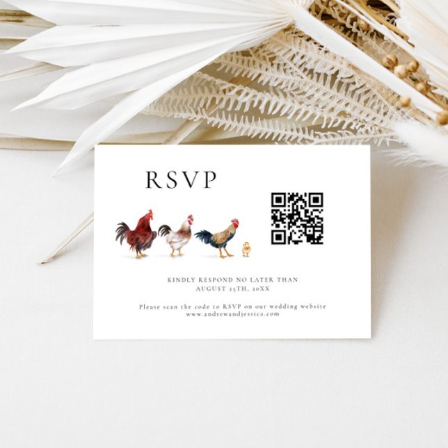 Barnyard Chicken Wedding QR Code RSVP Card Karte (Von Creator hochgeladen)