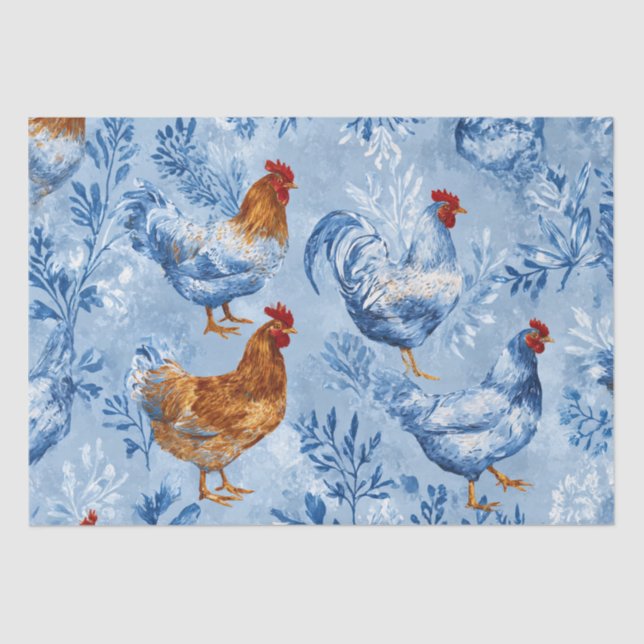 Barnyard Chickens and Botanical Pattern Seidenpapier (Vorderseite)