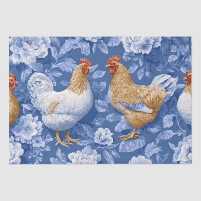 Barnyard Chickens and Botanical Pattern  Seidenpapier (Vorderseite)