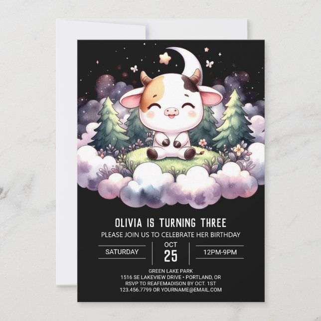 Barnyard Digital Cow Geburtstag Einladung (Vorderseite)