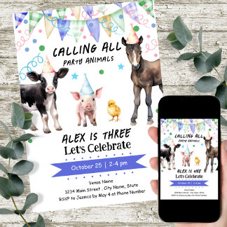Barnyard Farm Animals 3. Geburtstag Einladung