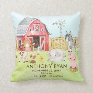 Barnyard Farm Animals Baby Birth Stats Pillow Kissen