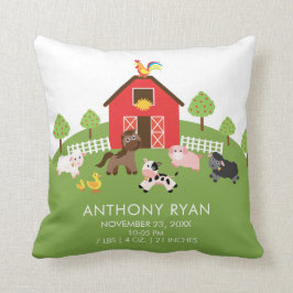 Barnyard Farm Animals Baby Birth Stats Pillow Kissen